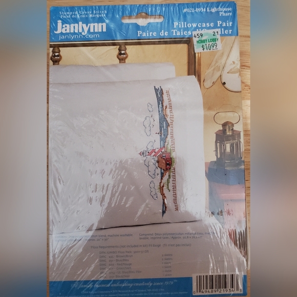 Janlynn Other - Cross Stitch Lighthouse Pillowcase Pair